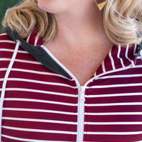 IN STOCK Soft Classic HalfZip Hoodie - Evergreen and Burgundy Stripes