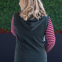 IN STOCK Soft Classic HalfZip Hoodie - Evergreen and Burgundy Stripes
