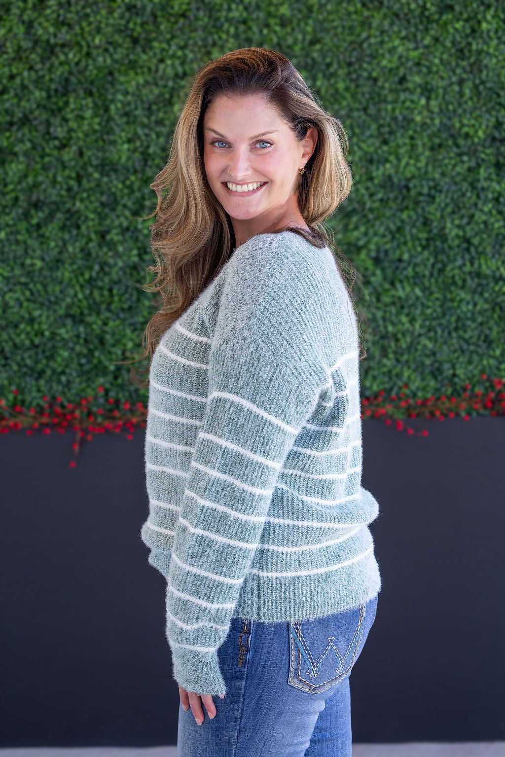 IN STOCK Cozy Striped Sweater - Green FINAL SALE