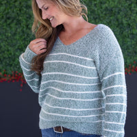 IN STOCK Cozy Striped Sweater - Green FINAL SALE