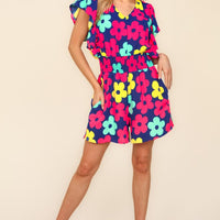 Haptics Floral Smocked Waist Romper with Side Pockets