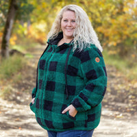 IN STOCK Sherpa Fullzip Hoodie - Green Plaid