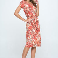 RENEE C Floral Tie Front Surplice Short Sleeve Dress