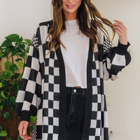 Annie Wear Checkered Open Front Drop Shoulder Cardigan