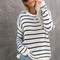 Striped Round Neck Drop Shoulder Sweater