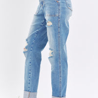 Judy Blue Full Size Distressed Straight Jeans with Patch Pockets