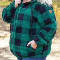 IN STOCK Sherpa Fullzip Hoodie - Green Plaid