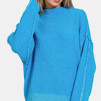 Zenana Exposed Seam Mock Neck Long Sleeve Sweater