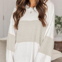 Color Block Round Neck Long Sleeve Sweater