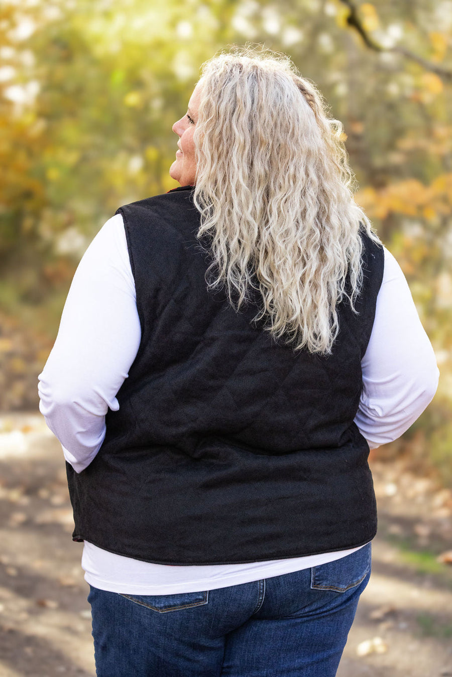 IN STOCK Reversible Vest - Corded Black and Plaid