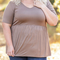 IN STOCK Sarah Ruffle Short Sleeve - Mocha | Women's Top FINAL SALE