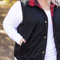 IN STOCK Reversible Vest - Corded Black and Plaid