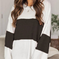 Color Block Round Neck Long Sleeve Sweater