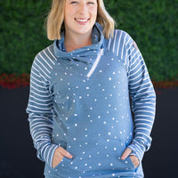 IN STOCK Zoey ZipCowl Sweatshirt - Teal Dots and Stripes