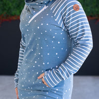 IN STOCK Zoey ZipCowl Sweatshirt - Teal Dots and Stripes