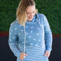 IN STOCK Hailey Pullover Hoodie - Teal Ribbons and Stripes