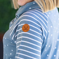 IN STOCK Zoey ZipCowl Sweatshirt - Teal Dots and Stripes