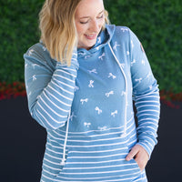 IN STOCK Hailey Pullover Hoodie - Teal Ribbons and Stripes