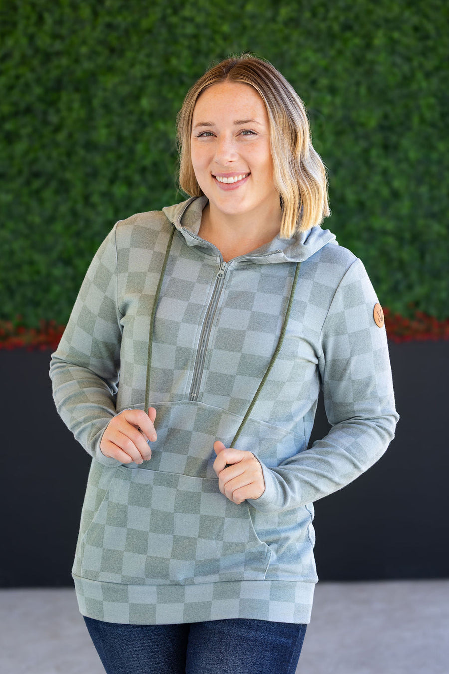 IN STOCK HalfZip Hoodie - Olive Checkers