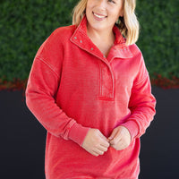 IN STOCK Jesse Vintage Wash Snap Pullover - Red