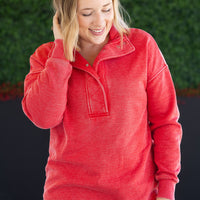 IN STOCK Jesse Vintage Wash Snap Pullover - Red