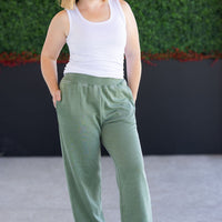 IN STOCK Wide Leg Vintage Wash Bottoms - Olive FINAL SALE
