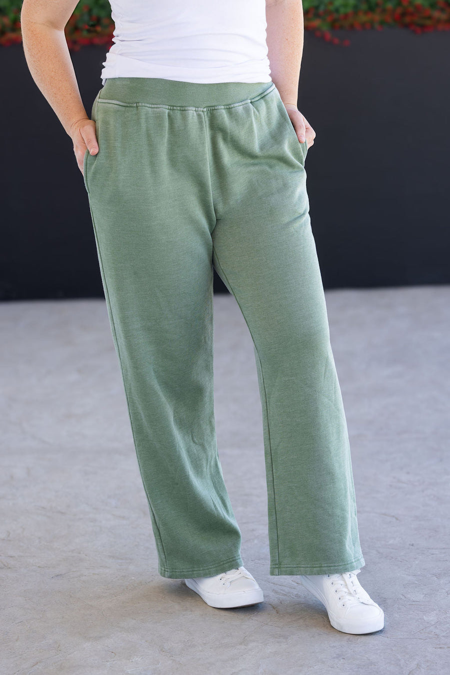 IN STOCK Wide Leg Vintage Wash Bottoms - Olive FINAL SALE