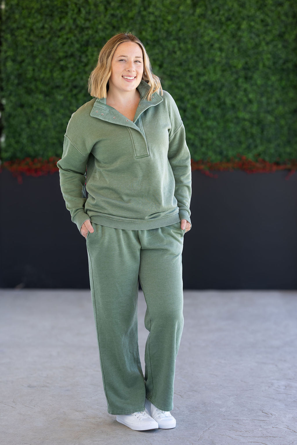 IN STOCK Wide Leg Vintage Wash Bottoms - Olive FINAL SALE