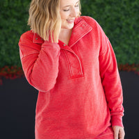 IN STOCK Jesse Vintage Wash Snap Pullover - Red