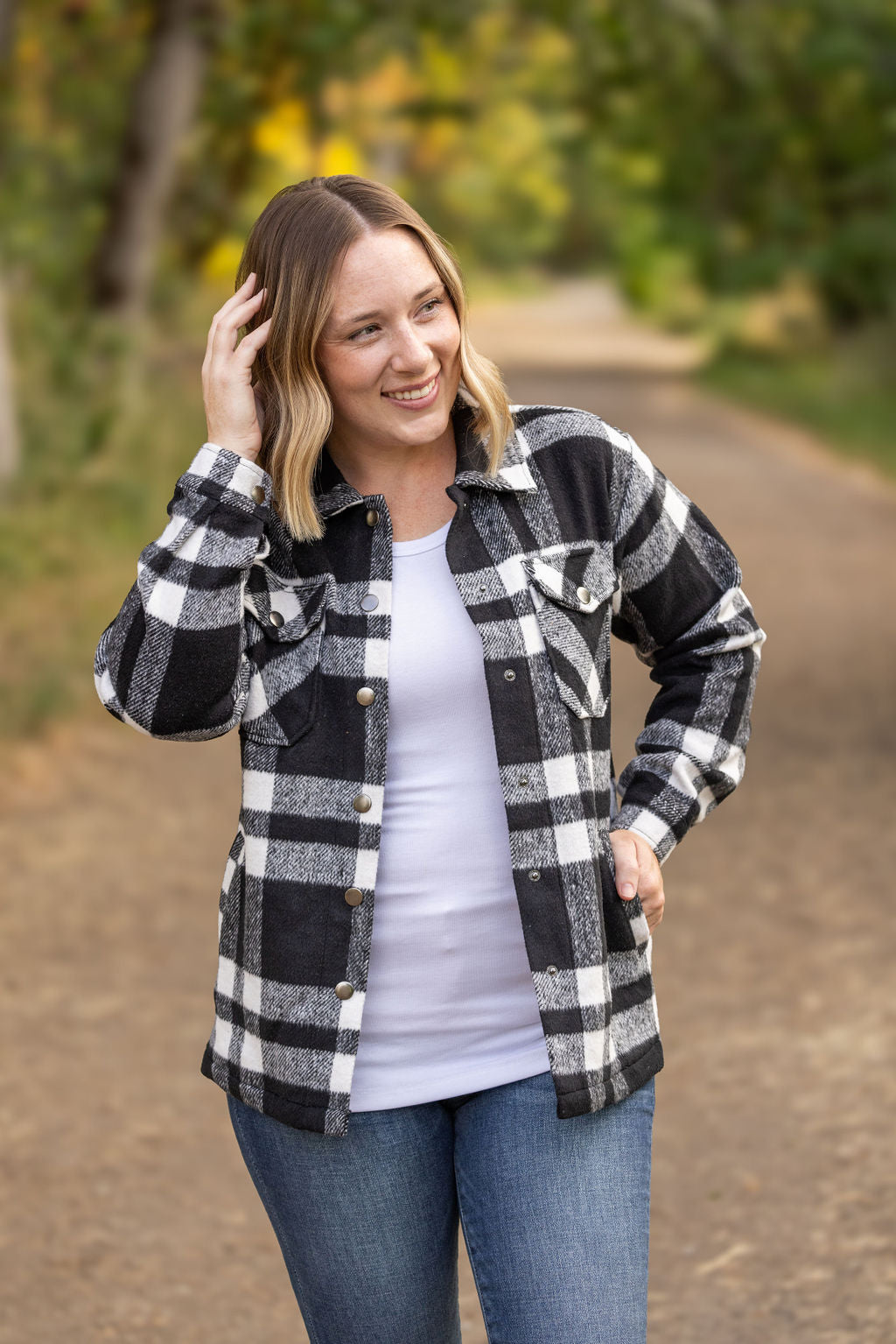 IN STOCK Norah Plaid Shacket - Classic Black and White | Women&