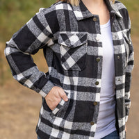 norah plaid black and white womens shacket