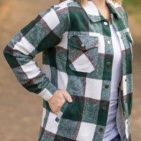 IN STOCK Norah Plaid Shacket - Evergreen and White