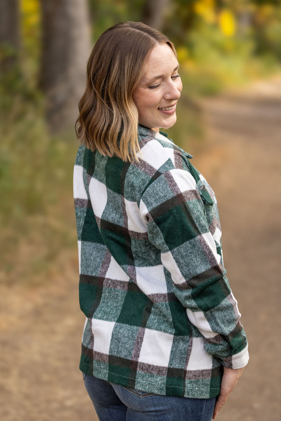 IN STOCK Norah Plaid Shacket - Evergreen and White