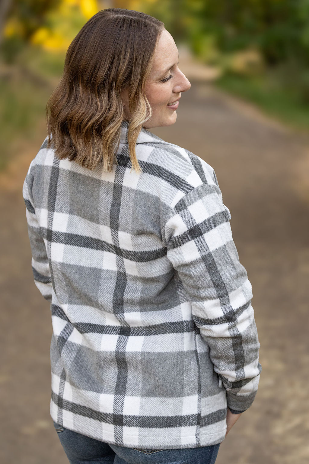 IN STOCK Norah Plaid Shacket - Classic Grey and White | Women&