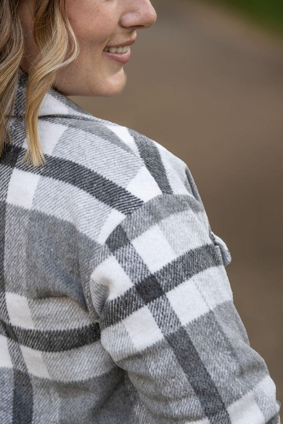 IN STOCK Norah Plaid Shacket - Classic Grey and White | Women's Shacket FINAL SALE