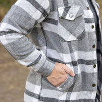 IN STOCK Norah Plaid Shacket - Classic Grey and White | Women's Shacket FINAL SALE