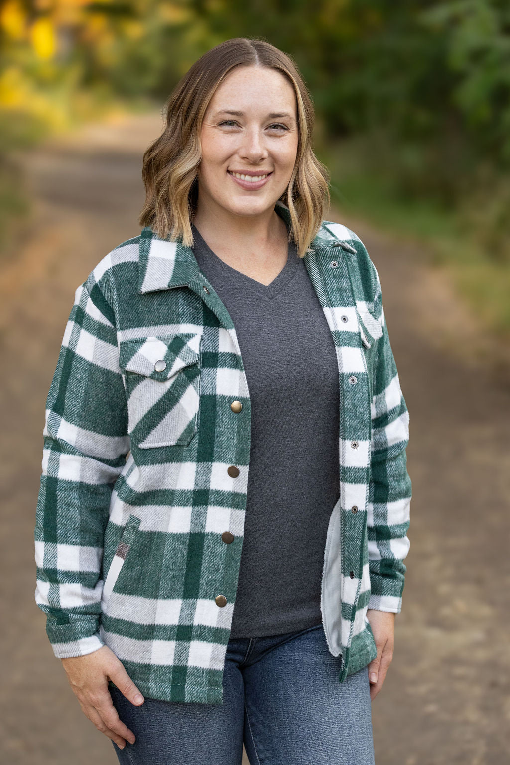 IN STOCK Norah Plaid Shacket - Classic Green and Grey Mix FINAL SALE