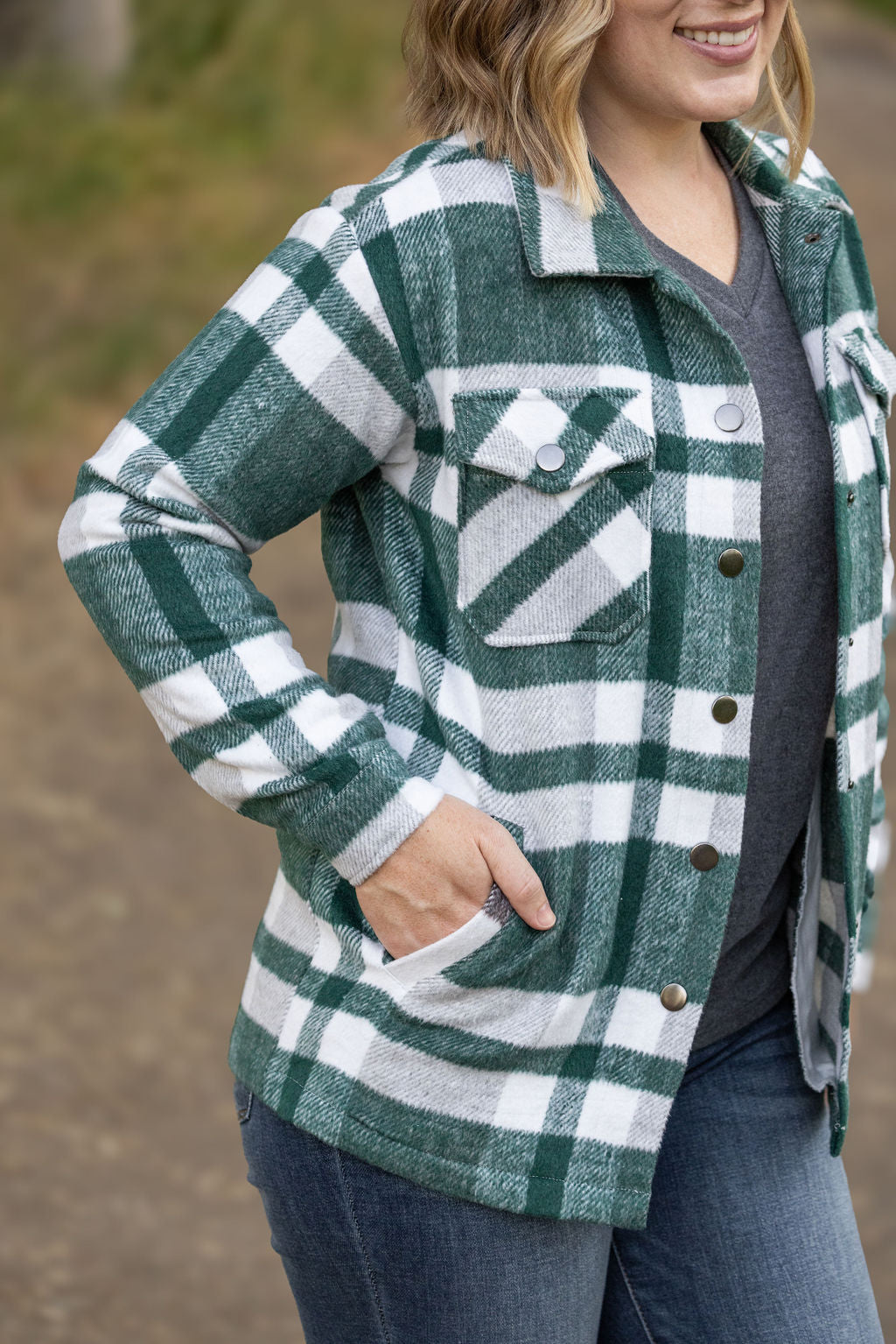 IN STOCK Norah Plaid Shacket - Classic Green and Grey Mix FINAL SALE