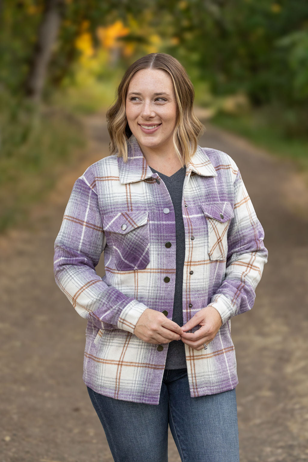 IN STOCK Norah Plaid Shacket - Purple and Gold FINAL SALE