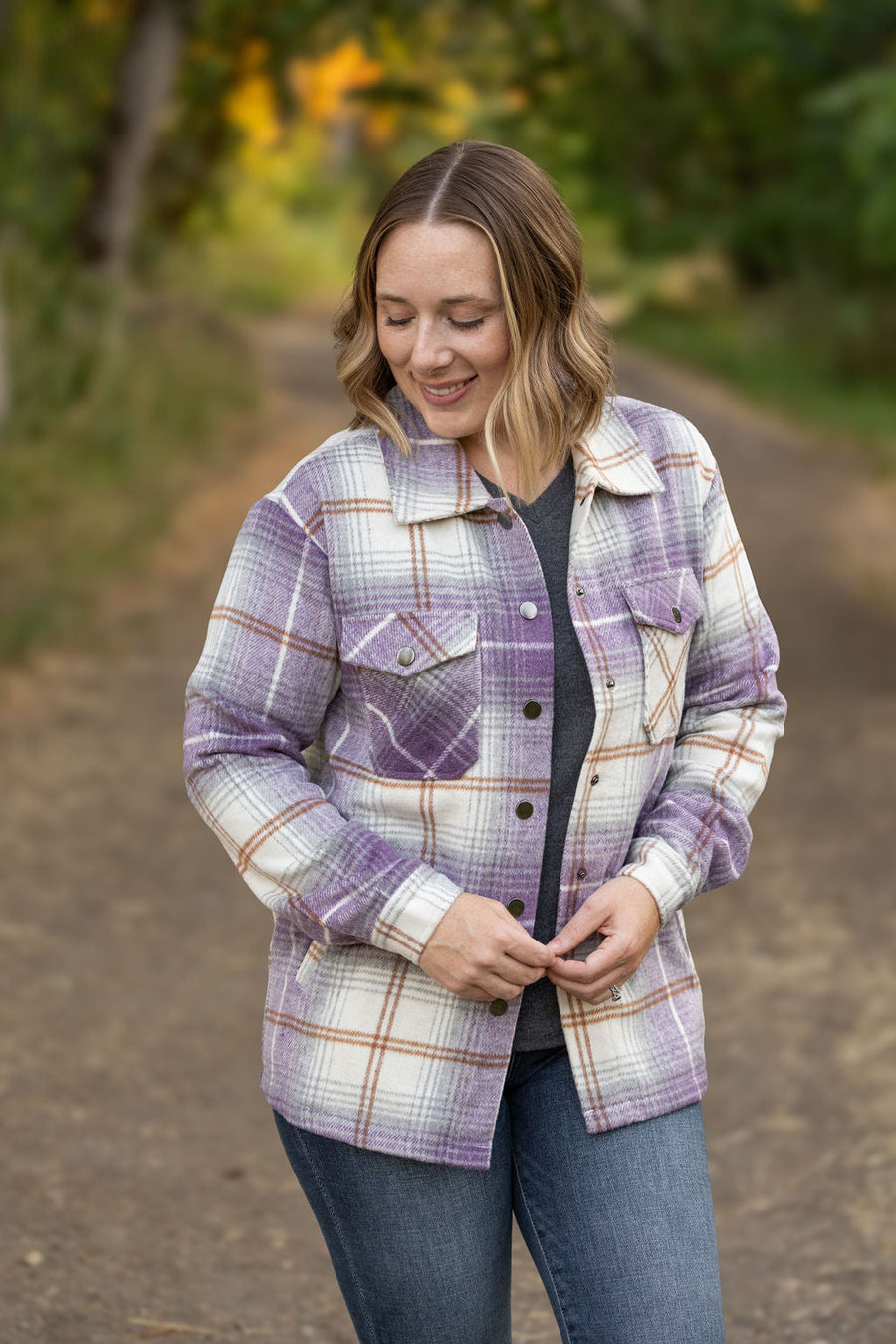 IN STOCK Norah Plaid Shacket - Purple and Gold FINAL SALE