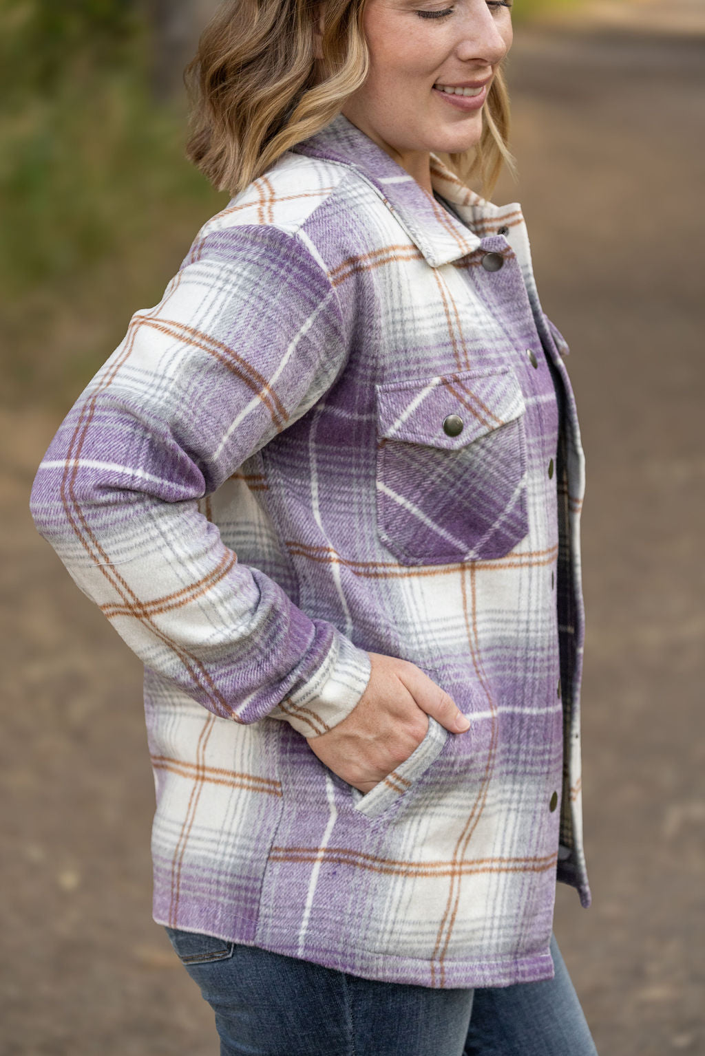 IN STOCK Norah Plaid Shacket - Purple and Gold FINAL SALE