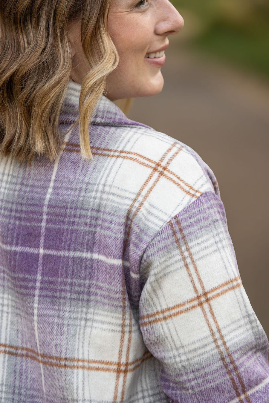 IN STOCK Norah Plaid Shacket - Purple and Gold FINAL SALE