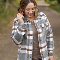 IN STOCK Norah Plaid Shacket - Grey and Tan | Women's Shacket FINAL SALE