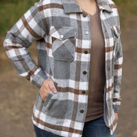 plaid grey and tan womens shacket