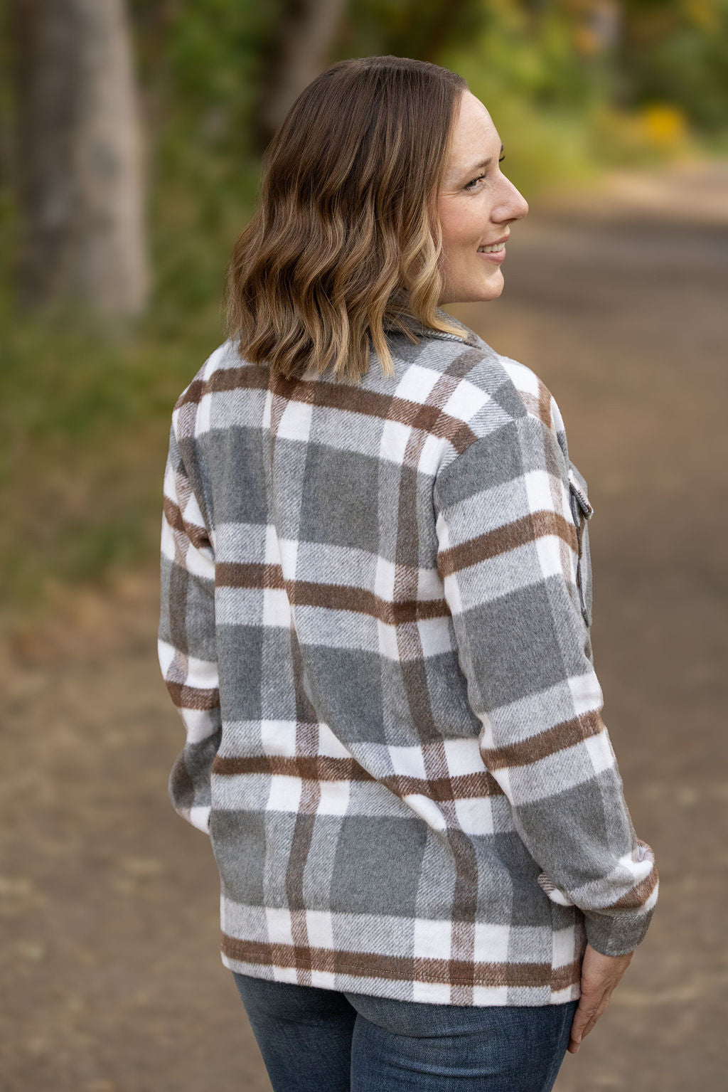 IN STOCK Norah Plaid Shacket - Grey and Tan | Women&