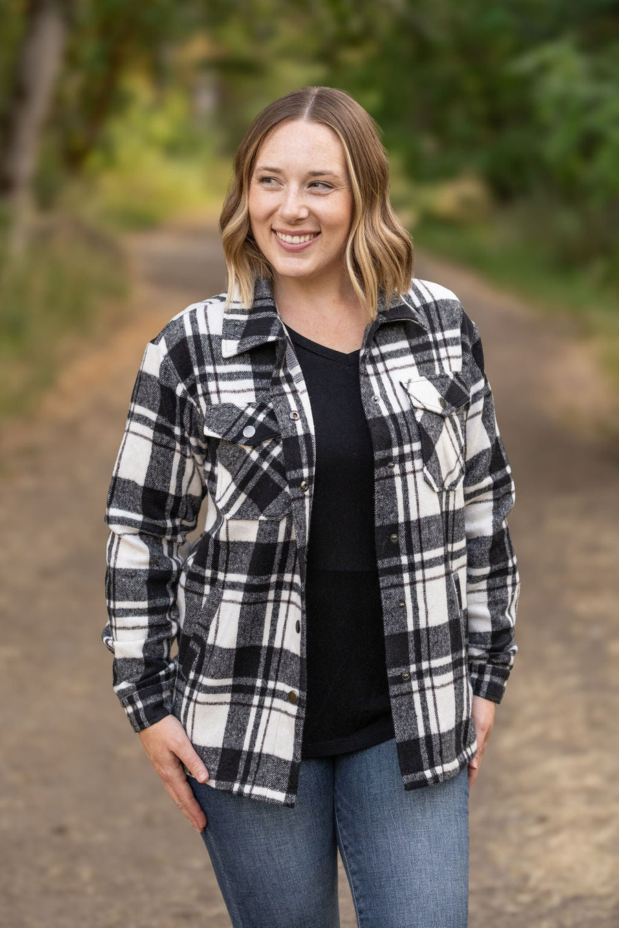 IN STOCK Norah Plaid Shacket - Ivory and Black