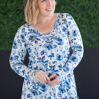 IN STOCK Long Sleeve Sarah Ruffle Top - Sapphire Floral