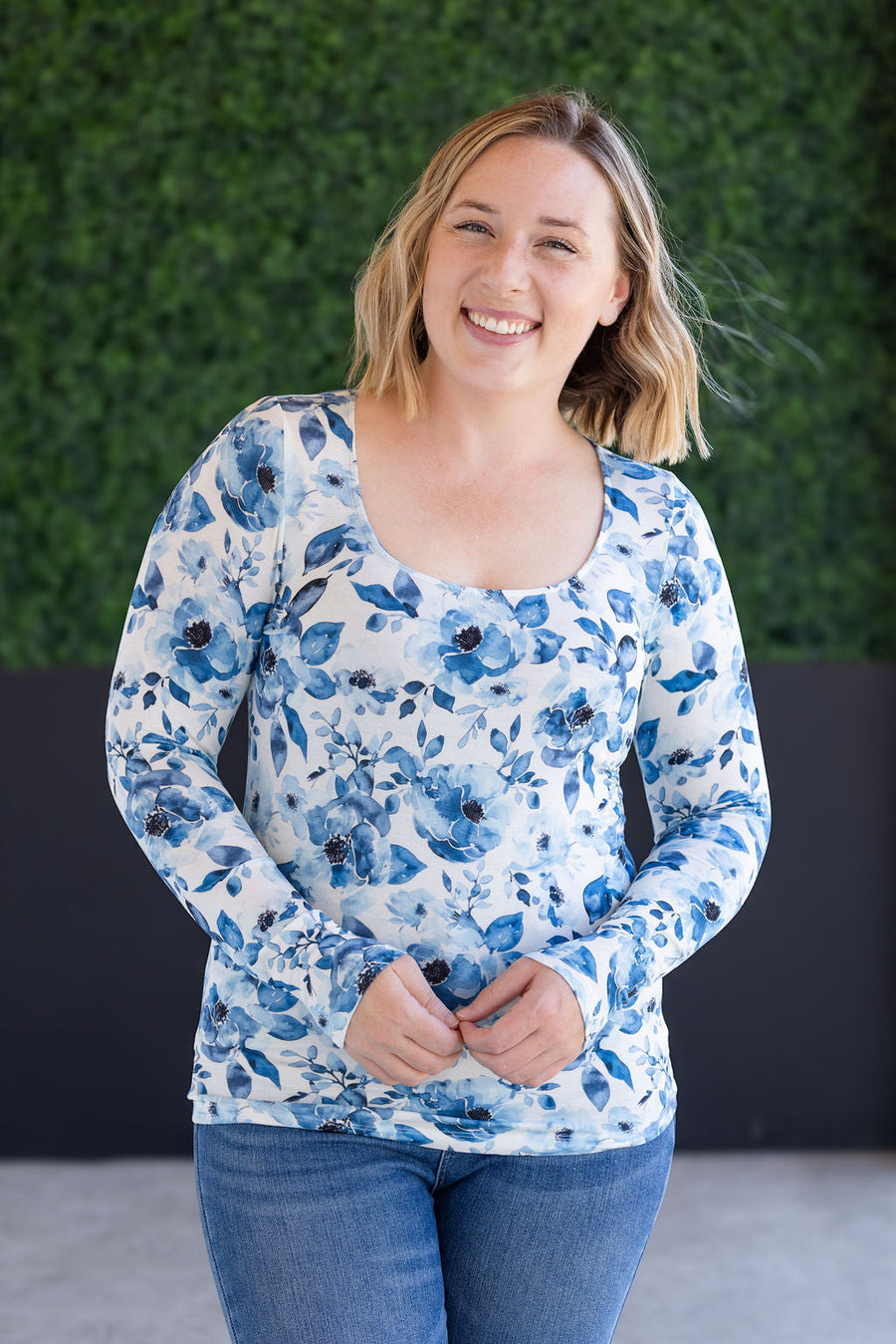 IN STOCK Alyssa Long Sleeve Top - Sapphire Floral