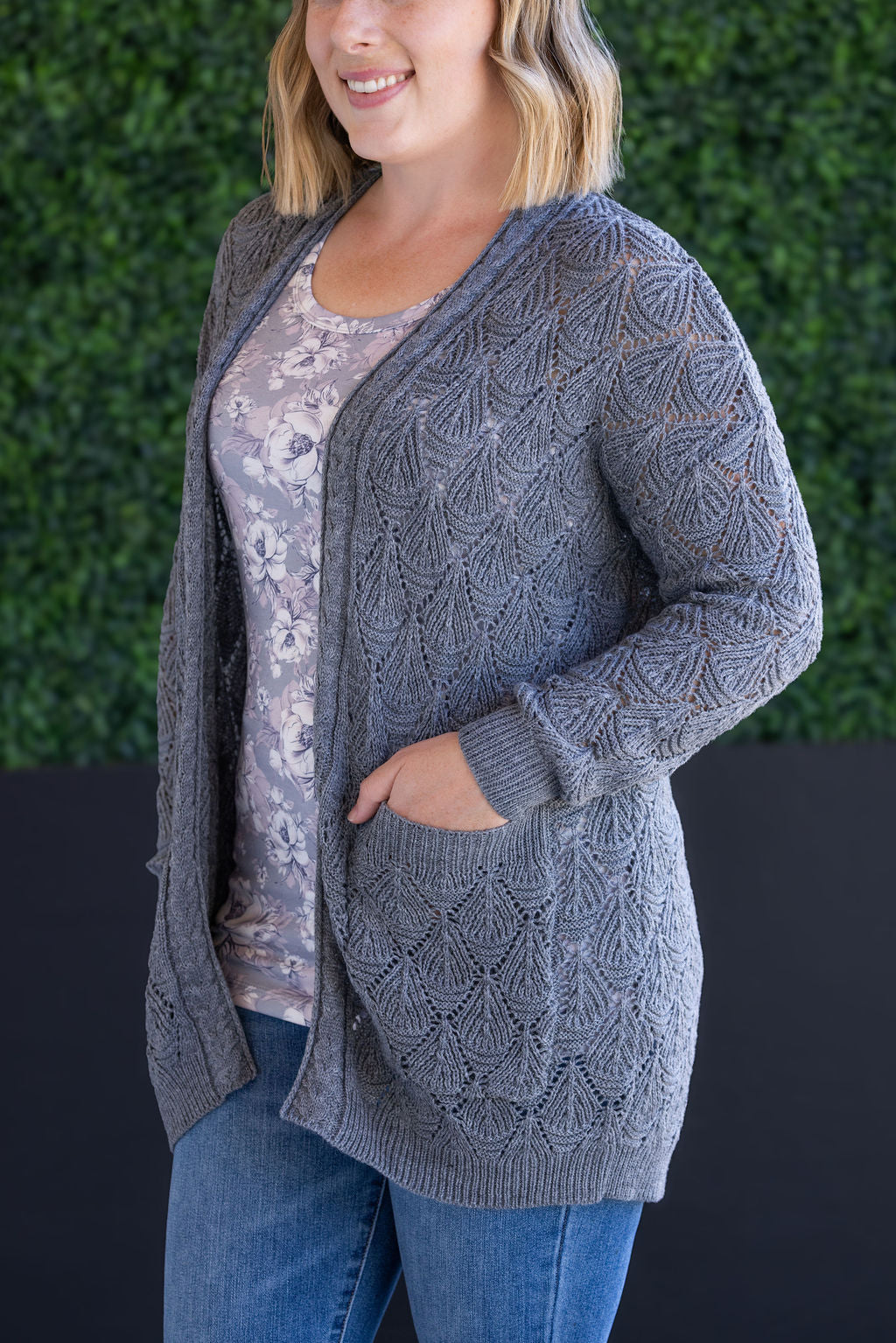 IN STOCK Open Knit Cardigan - Grey