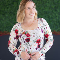 IN STOCK Alyssa Long Sleeve Top - Burgundy Bloom